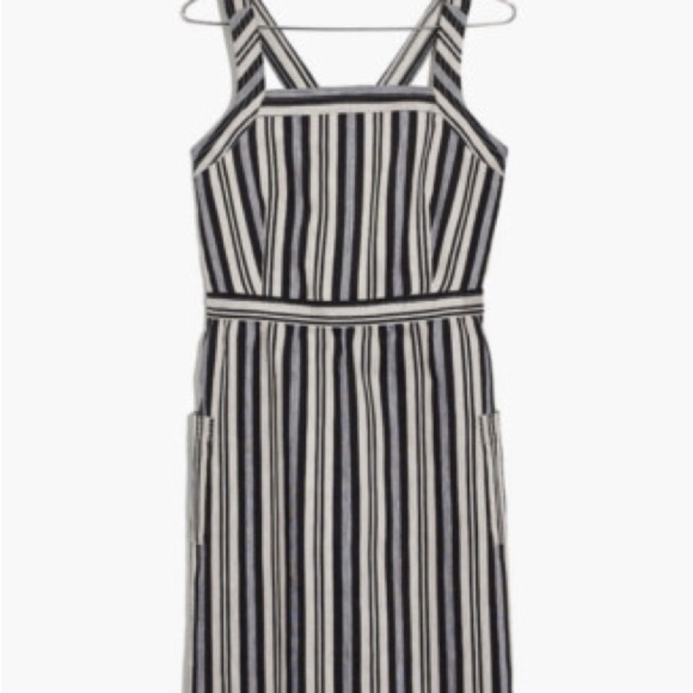 Madewell Black and White Stripe Apron Dress